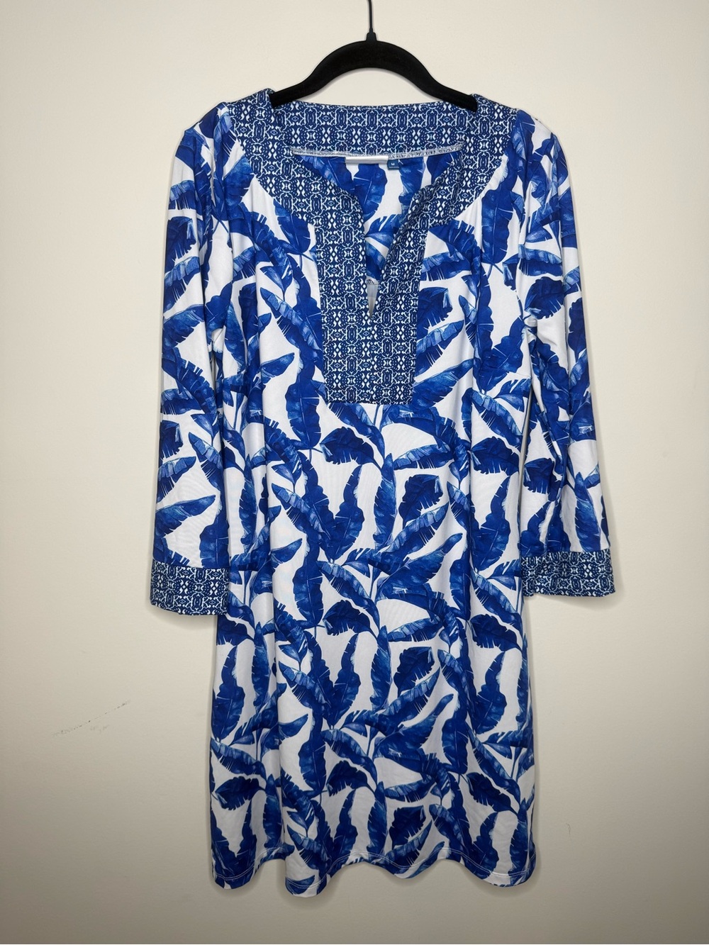Cabana Life Blue & White Leaf-Print Swim Coverup Tunic